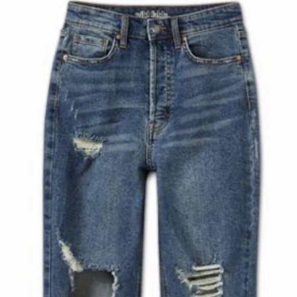 wild fable Denim - 👖 Women's Super-High Rise Distressed Straight Jeans - Wild Fable- DARK Wash 18